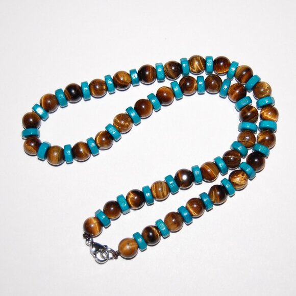 Tiger Eye Necklace,Tiger Eye Gemstone Necklace,8mm Gemstone Beads,Man,Woman - Picture 2 of 3